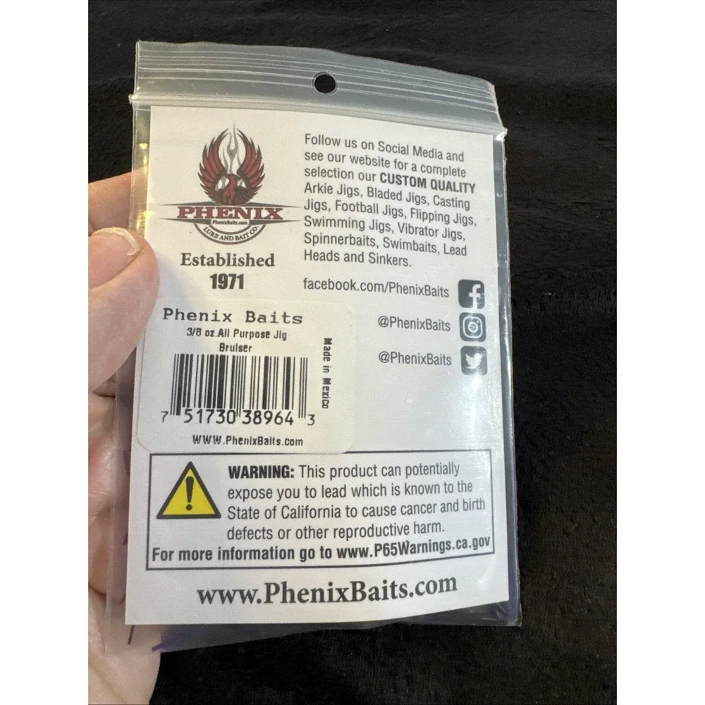 Phenix Baits All‎ Purpose Sparkle Jig Bruiser 3/8oz Weedless Skirted Freshwater